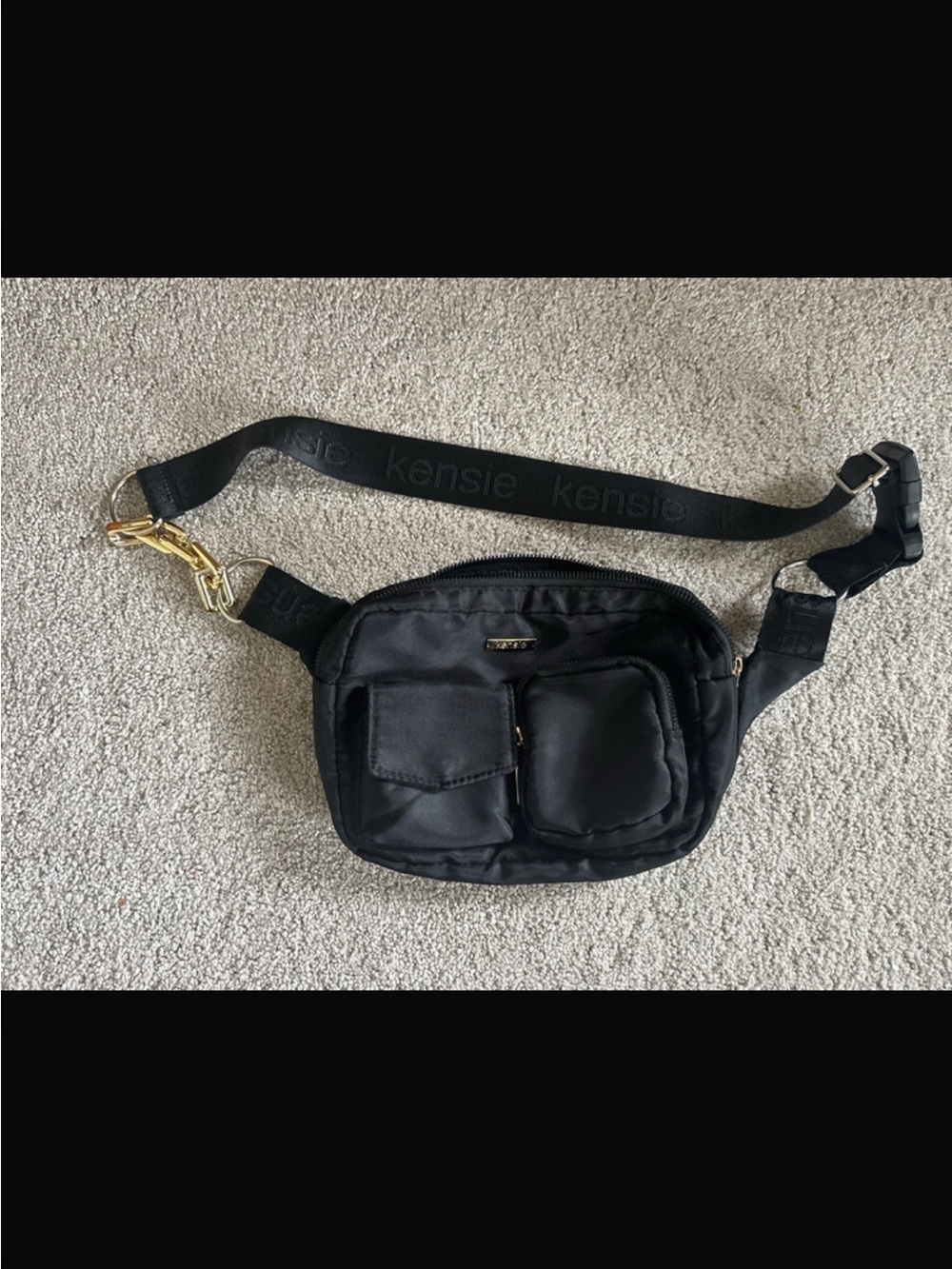 Kensie Black Belt Bag with Gold Hardware